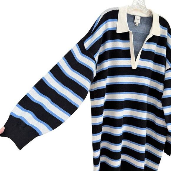 Anthropologie Color Block Mini Sweater Dress Tunic Womens XL OVERSIZED V Neck - Picture 7 of 12